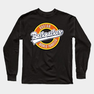 Bhutan backpacker world traveler logo. Long Sleeve T-Shirt